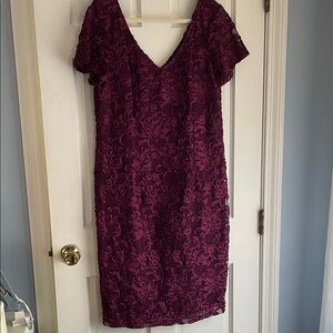 JS Collections Deep Burgundy Floral Lace Midi Dress